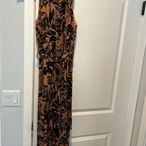 Brown and Black Sleeveless Maxi Dress